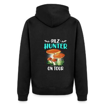 Pilz Hunter on Tour Pilzsammler - Unisex Premium Bio Zip Hoodie - Schwarz - Hinten - Nico (187cm)
