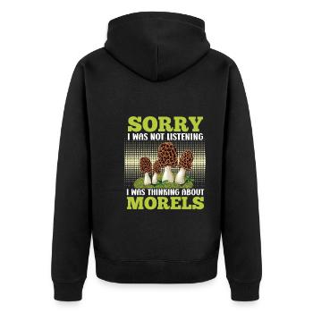 Morel Collector Mushroom Picker - Unisex Premium Organic Zip Hoodie - black - Back - Nico (187cm)