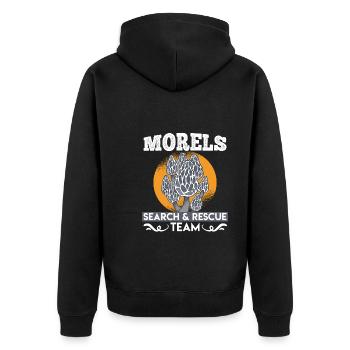 Morel Search & Rescue Team Mushroom Pickers - Unisex Premium Organic Zip Hoodie - black - Back - Nico (187cm)