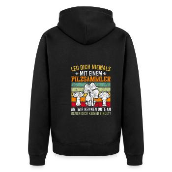 Leg dich nie mit einem Pilzsammler an - Unisex Premium Bio Zip Hoodie - Schwarz - Hinten - Nico (187cm)