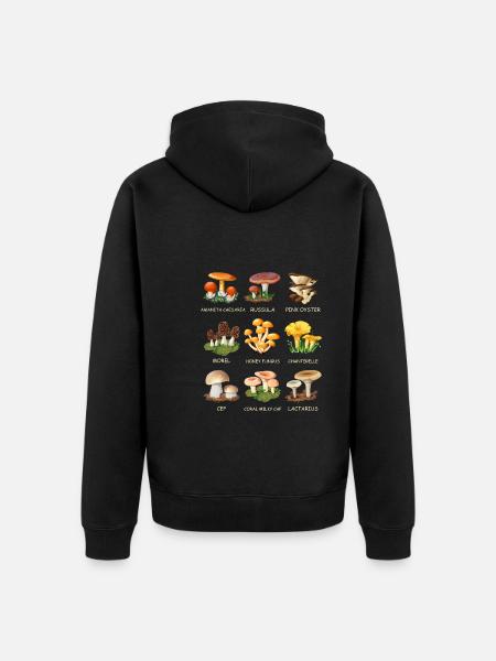 Cueillette de champignons Espèces de champignons Cueilleurs de champignons - Veste à capuche bio Premium Unisexe - noir