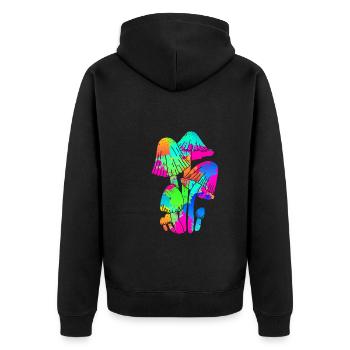 Bunte Pilze Party Pilz Pilzsammler - Unisex Premium Bio Zip Hoodie - Schwarz - Hinten - Nico (187cm)