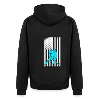 USA Flagge Eishockey - Unisex Premium Bio Zip Hoodie - Schwarz - Hinten - Nico (187cm)