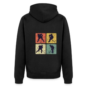 Vintage Eishockey Hockey Spieler - Unisex Premium Bio Zip Hoodie - Schwarz - Hinten - Nico (187cm)