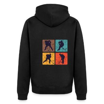 Vintage Eishockey Hockey Spieler - Unisex Premium Bio Zip Hoodie - Schwarz - Hinten - Nico (187cm)