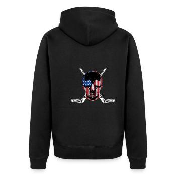 Hockey USA Eishockeyspieler - Unisex Premium Bio Zip Hoodie - Schwarz - Hinten - Nico (187cm)
