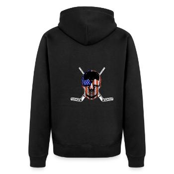 Hockey USA Eishockeyspieler - Unisex Premium Bio Zip Hoodie - Schwarz - Hinten - Nico (187cm)