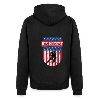Eishockey USA Eishockeyspieler - Unisex Premium Bio Zip Hoodie - Schwarz - Hinten - Nico (187cm)