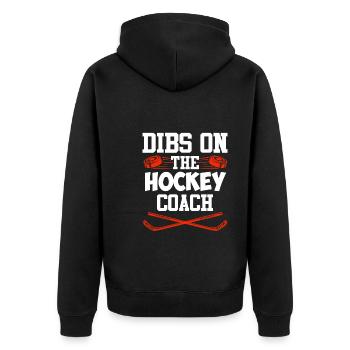 Dibs on the Hockey Coach - Unisex Premium Bio Zip Hoodie - Schwarz - Hinten - Nico (187cm)