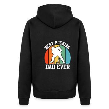Best Pucking Dad Ever Hockey Dad - Unisex Premium Bio Zip Hoodie - Schwarz - Hinten - Nico (187cm)