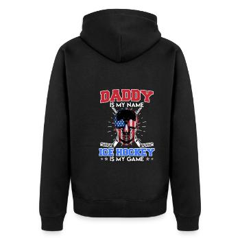 Papa est mon nom Hockey sur glace Mon jeu - Veste à capuche bio Premium Unisexe - noir - Dos - Nico (187cm)