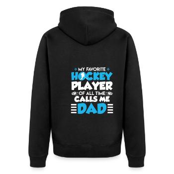 Favorite Hockey Player calls me Dad - Unisex Premium Organic Zip Hoodie - black - Back - Nico (187cm)