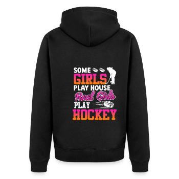 Real Girls Play Hockey Spielerin - Unisex Premium Bio Zip Hoodie - Schwarz - Hinten - Nico (187cm)