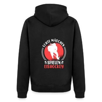 Echte Mädchen spielen Eishockey Damen - Unisex Premium Bio Zip Hoodie - Schwarz - Hinten - Nico (187cm)