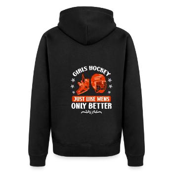 Girls Hockey Eishockey Damen Hockey - Unisex Premium Bio Zip Hoodie - Schwarz - Hinten - Nico (187cm)