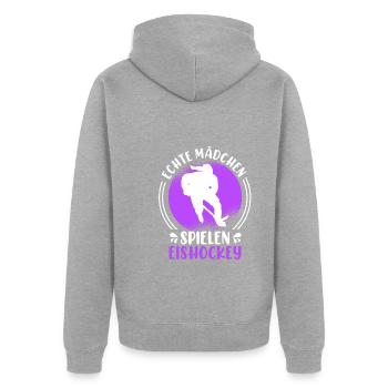 Echte Mädchen spielen Eishockey Damen - Unisex Premium Bio Zip Hoodie - Grau meliert - Hinten - Nico (187cm)