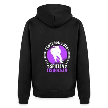 Echte Mädchen spielen Eishockey Damen - Unisex Premium Bio Zip Hoodie - Schwarz - Hinten - Nico (187cm)