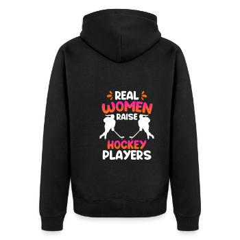 Echte Frauen erziehen Hockey Spieler - Unisex Premium Bio Zip Hoodie - Schwarz - Hinten - Nico (187cm)