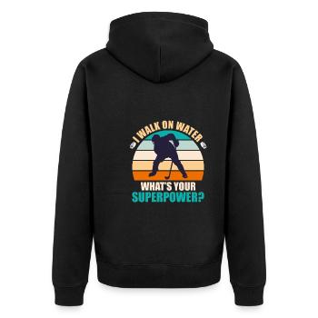 I laufe auf Wasser was ist deine Superpower? - Unisex Premium Bio Zip Hoodie - Schwarz - Hinten - Nico (187cm)