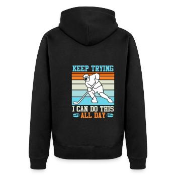 Keep trying I can do all this Eishockey - Unisex Premium Bio Zip Hoodie - Schwarz - Hinten - Nico (187cm)