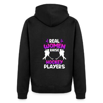 Echte Frauen erziehen Hockey Spieler - Unisex Premium Bio Zip Hoodie - Schwarz - Hinten - Nico (187cm)