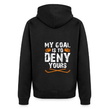 My Goal is to deny yours Eishockey Torwart - Unisex Premium Bio Zip Hoodie - Schwarz - Hinten - Nico (187cm)