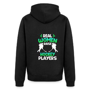 Echte Frauen erziehen Hockey Spieler - Unisex Premium Bio Zip Hoodie - Schwarz - Hinten - Nico (187cm)