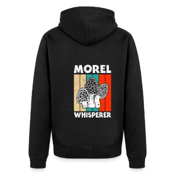 Morel Whispering Mushrooms Mushroom Picker - Unisex Premium Organic Zip Hoodie - black - Back - Nico (187cm)