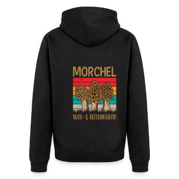 Such & Rettungsteam Morchel Pilzsammler - Unisex Premium Bio Zip Hoodie - Schwarz - Hinten - Nico (187cm)