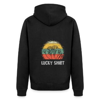 Glücksshirt Pilze sammeln Pilzsammler - Unisex Premium Bio Zip Hoodie - Schwarz - Hinten - Nico (187cm)