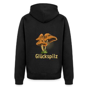 Pilzsammler Pilze Glückspilz Shroomer Guy - Unisex Premium Bio Zip Hoodie - Schwarz - Hinten - Nico (187cm)