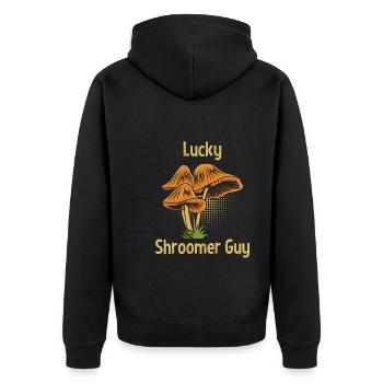 Pilzsammler Pilze Glückspilz - Unisex Premium Bio Zip Hoodie - Schwarz - Hinten - Nico (187cm)