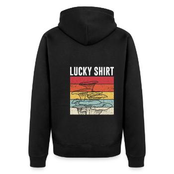 Lucky Shirt Lucky Mushroom Mushroom Collecting Mushrooms - Unisex Premium Organic Zip Hoodie - black - Back - Nico (187cm)