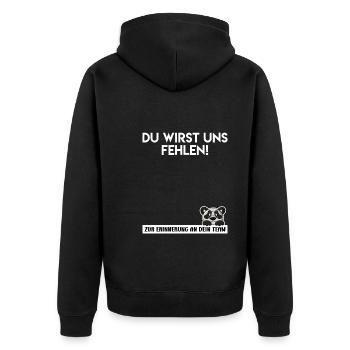 Du wirst uns fehlen letzter Arbeitstag Jobwechsel - Unisex Premium Bio Zip Hoodie - Schwarz - Hinten - Nico (187cm)