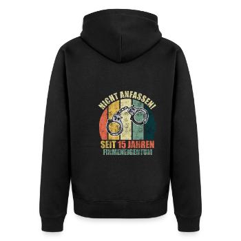 15 Dienstjahre Arbeitsjubiläum 15 Jahre - Unisex Premium Bio Zip Hoodie - Schwarz - Hinten - Nico (187cm)