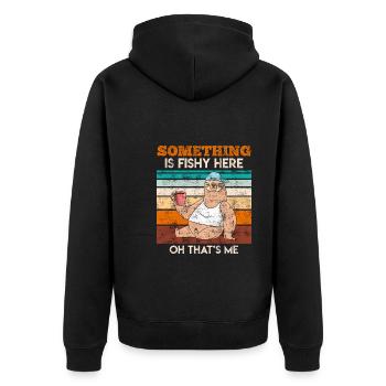 irgendwas ist hier faul oh das bin ja ich - Unisex Premium Bio Zip Hoodie - Schwarz - Hinten - Nico (187cm)