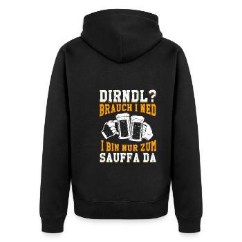 Dirndl brauch ne ned nur zum sauffa da - Unisex Premium Bio Zip Hoodie - Schwarz - Hinten - Nico (187cm)