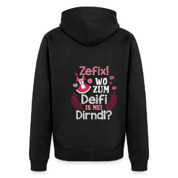 Zefix wo zum deifi is mein dirndl trachtenshirt - Unisex Premium Bio Zip Hoodie - Schwarz - Hinten - Nico (187cm)