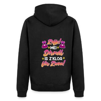 Zefix mein Dirndl is zkloa für Zwoa Bayern - Unisex Premium Bio Zip Hoodie - Schwarz - Hinten - Nico (187cm)