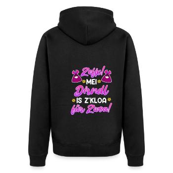 Zefix mein Dirndl is zkloa für Zwoa Bayern - Unisex Premium Bio Zip Hoodie - Schwarz - Hinten - Nico (187cm)