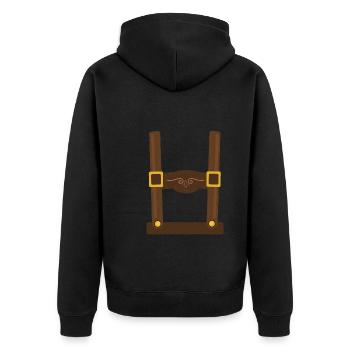 Lederhosen Fake Hosenträger Bayern - Unisex Premium Bio Zip Hoodie - Schwarz - Hinten - Nico (187cm)