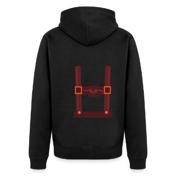 Lederhosen Fake Hosenträger Bayern - Unisex Premium Bio Zip Hoodie - Schwarz - Hinten - Nico (187cm)