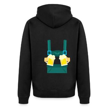 Fake Hosenträger Lederhosen Bayern Bier Trachten - Unisex Premium Bio Zip Hoodie - Schwarz - Hinten - Nico (187cm)