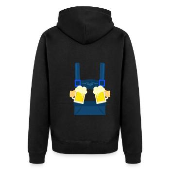 Fake Hosenträger Lederhosen Bayern Bier Trachten - Unisex Premium Bio Zip Hoodie - Schwarz - Hinten - Nico (187cm)
