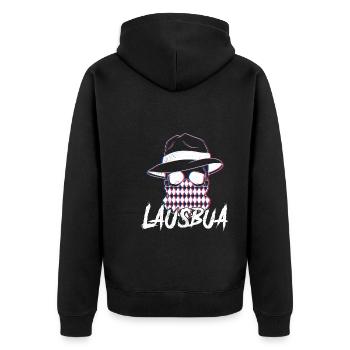 Trachtenshirt Bayern Volksfest Lausbua - Unisex Premium Bio Zip Hoodie - Schwarz - Hinten - Nico (187cm)