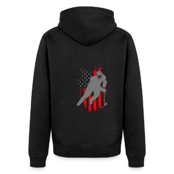 USA Eishockey Hockey Flagge - Unisex Premium Bio Zip Hoodie - Schwarz - Hinten - Nico (187cm)