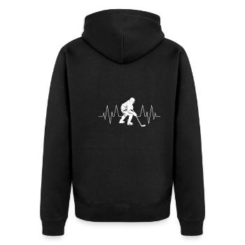 Eishockey Hockey Spieler Herzschlag - Unisex Premium Bio Zip Hoodie - Schwarz - Hinten - Nico (187cm)