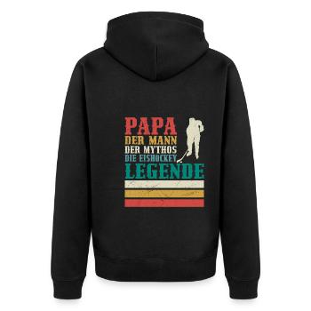 Hockey Papa Mann Mythos Hockey Legende - Unisex Premium Bio Zip Hoodie - Schwarz - Hinten - Nico (187cm)