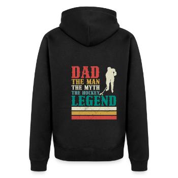 Hockey Papa Mann Mythos Hockey Legende - Unisex Premium Bio Zip Hoodie - Schwarz - Hinten - Nico (187cm)