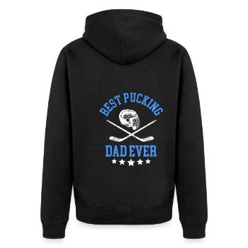 Best pucking dad ever Bester Hockey Papa - Unisex Premium Organic Zip Hoodie - black - Back - Nico (187cm)